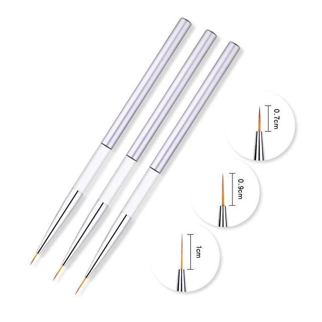 3pcs Nail Art Liner Brush Set Acrylic French Tape Tips Manicure Ultra-thin Line Drawing Pen UV Gel Brushes Painting Tools