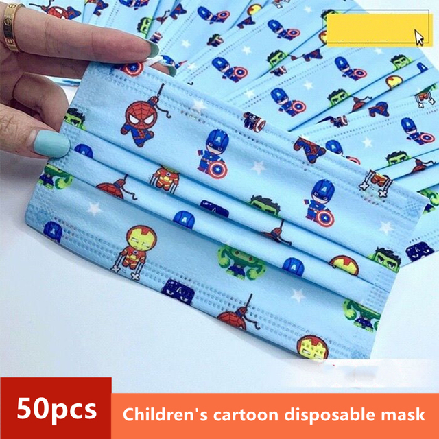 Disney Children's Mask Spider-Man Marvel Avengers Character Disposable Face Mask Cartoon Hero Pattern Lilo and Stitch Pixar Dust Cover