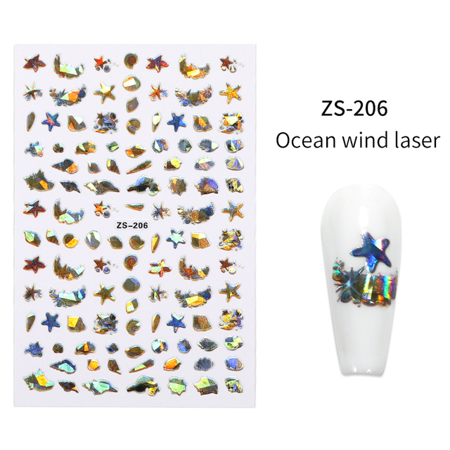 LEAMX Ocean Cute Glitter Laser Nail Art Marine Animal Shell Turtle Fish Starfish Nail Sticker Slider 9D Nail Sticker Decoration