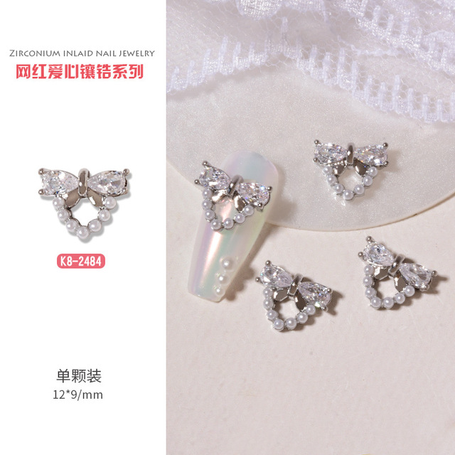 3pcs nail art love zircon color preserved super flash three-dimensional diamond smiley nail accessories love necklace