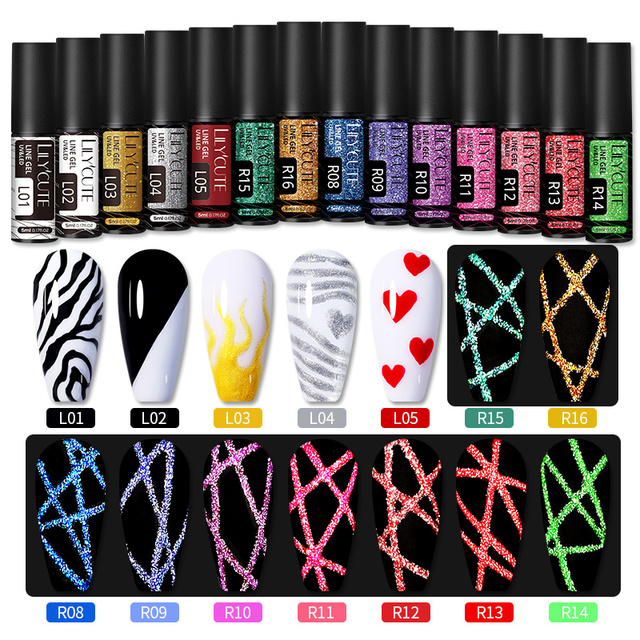 LILYCUTE 14 Colors 5ml Polish Line Gel Kit Nail Art Design UV/LED Nail Polish Drawing Polish DIY Painting Varnish Liner Gel