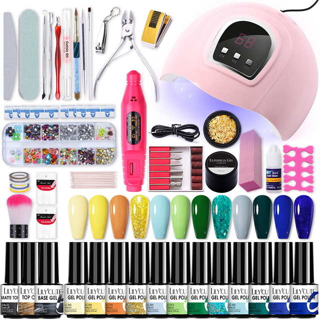 LILYCUTE Nail Gel Polish Set All For Manicure UV LED Dryer Lamp Kit With 18/12pcs Semi-Permanent Soak Off Nail Art Tool Set