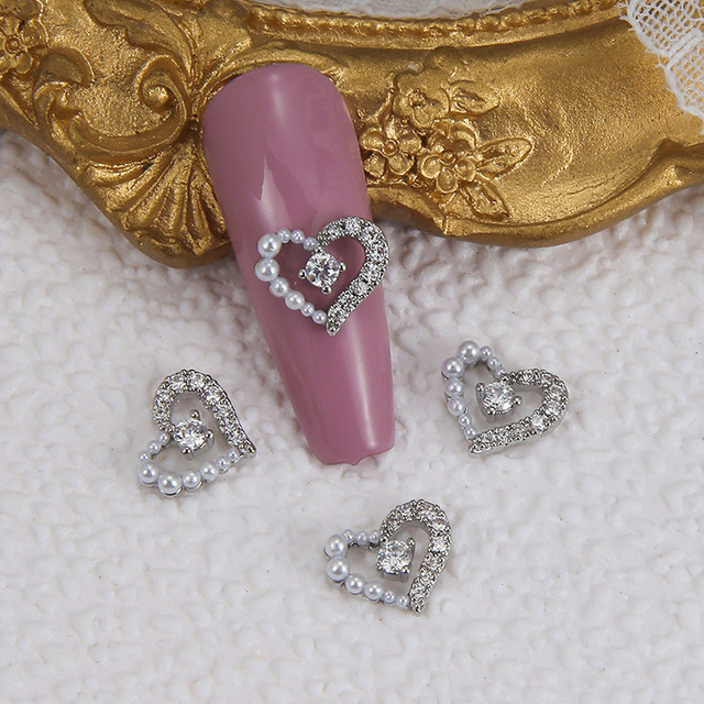 Nail art jewelry net red three-dimensional zircon pearl love nail art diamond jewelry