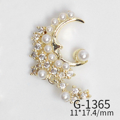 10pcs/lot 3D Luxury Moon Crane Zircon Crystals Rhinestones Pearl Nail Art Jewelry Nail Decorations Accessories Charms Supplies