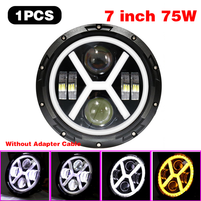 1pcs Running Light 45W/60W/75W/80W/90W Car Led 7 Inch Car Accessories Angel Eyes H4 Headlight For Lada Niva 4X4 Uaz Hunter Hummer