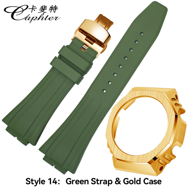 Casioak 1rd Fashion Kit for GA2100 Metal Watch Case Fluororobber Strap 316 Stainless Steel Bezel Rubber Band for GA 2100 2110