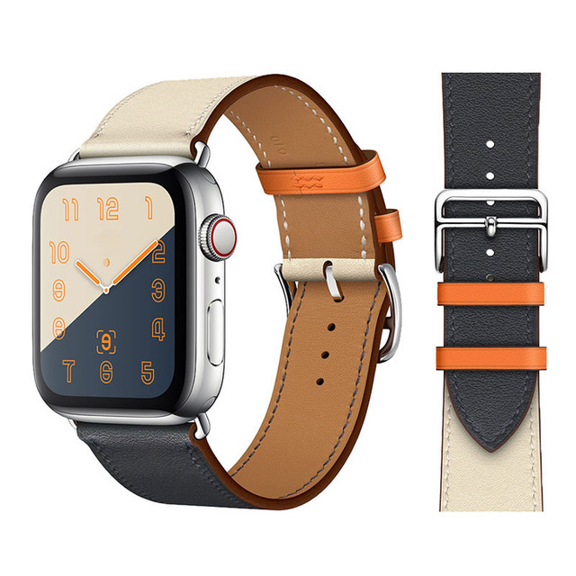 Genuine Leather Loop for Apple Watch Band 45mm 44mm Sports Strap Single Round Band for Apple Watch 42mm 41mm iWatch 7 4 5 6 se 3