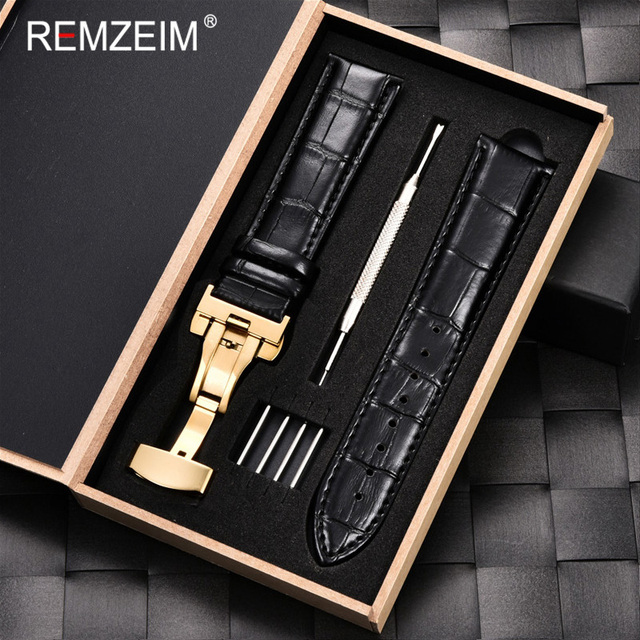 Remz Patterned - Genuine calfskin leather watch strap size 16, 17, 18, 19, 20, 21, 22, 23 and 24mm, with box and watch accessories