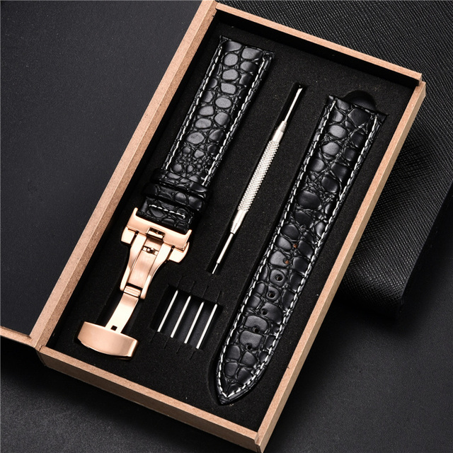 Top luxury crocodile pattern watchband leather straps 18mm 20mm 22mm 24mm with stainless steel automatic clasp wristwatch band