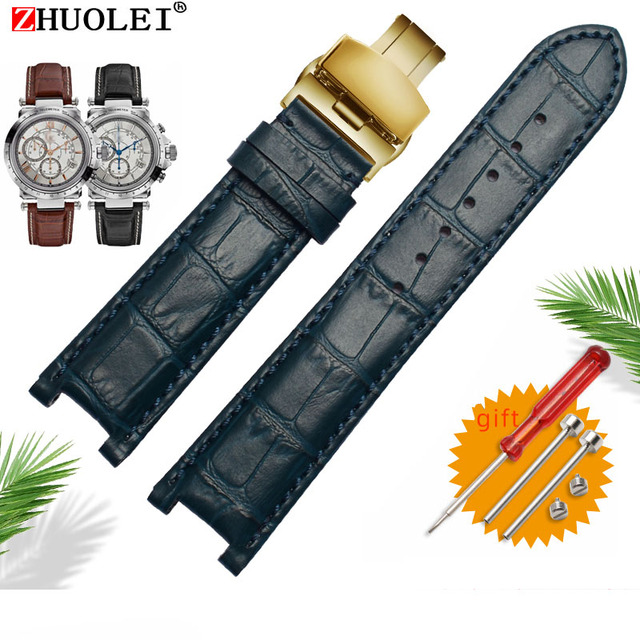 Genuine leather watchband for GC wristband 22*13mm 20*11mm engraved strap with butterfly stainless steel buckle