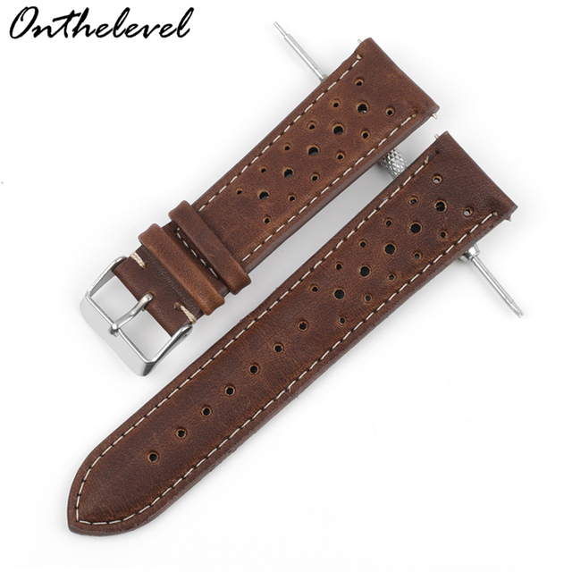 Onthelevel Leather Watch Strap 18mm 20mm 22mm 24mm Durable Coffee Brown Color Watch Band Quick Release Watch Straps Replacement