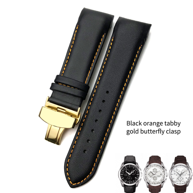 22mm 23mm 24mm Curved End Genuine Leather Watchband Fit For Tissot T035617 Cowhide Watch Strap Butterfly Clasp Bracelets Men