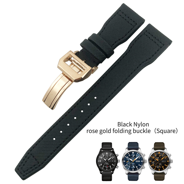 20mm 21mm 22mm Nylon Fiber Leather Watchband Fit For IWC IW377729 IW389001 Big Pilot Watch High Quality Green Blue Black Strap