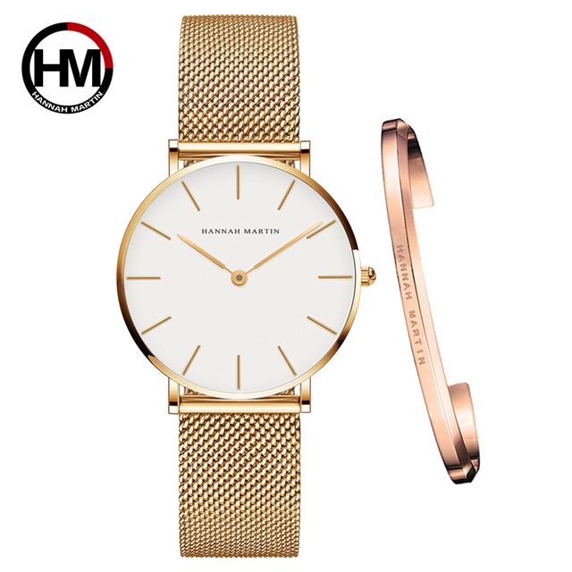 Women Watch 1 Set Bracelet Japan Quartz Simple Movement Waterproof Rose Gold Stainless Steel Mesh Ladies Watch relogio feminino