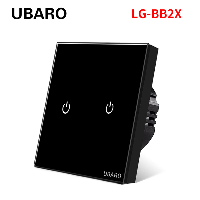 UBARO EU AC100-240V Tempered Black White Crystal Glass Touch Switch Tablet Wall Light Sensor Button 1/2/3 Gang 10A Led Indicator