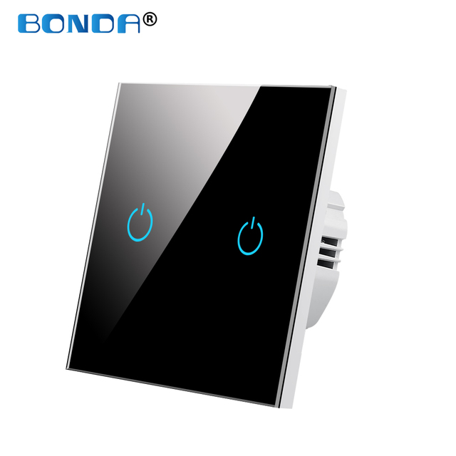 BONDA Touch Wall Switch 220V EU Standard Tempered Glass Crystal Power Panel 1/2/3 Gang 1 Way Light Sensor Switch Waterproof