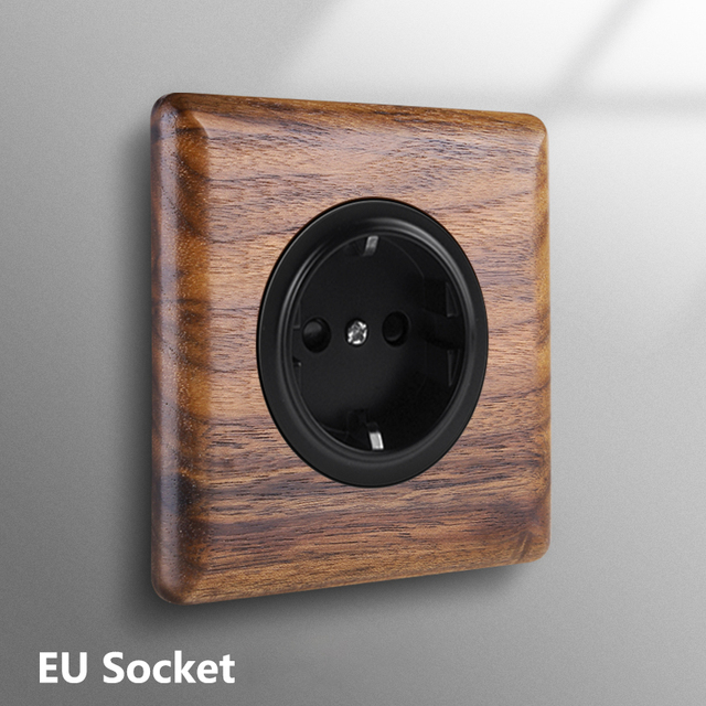 Avoir Black Walnut Solid Wood Wall Light Switches With LED Indicator Toggle Switch 1 2 3 4 Gang 2 Way EU French Electrical Socket