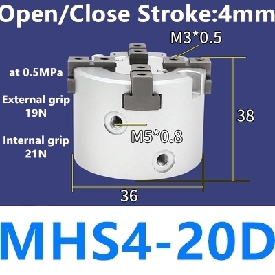 MHS2 MHS3 MHS4 Air Parallel Finger Clutch SameAsSMC Bore 16D/20D/25D/32D/40D/50D mm Double Acting MHS2-16D MHS3-16D MHS4-16D