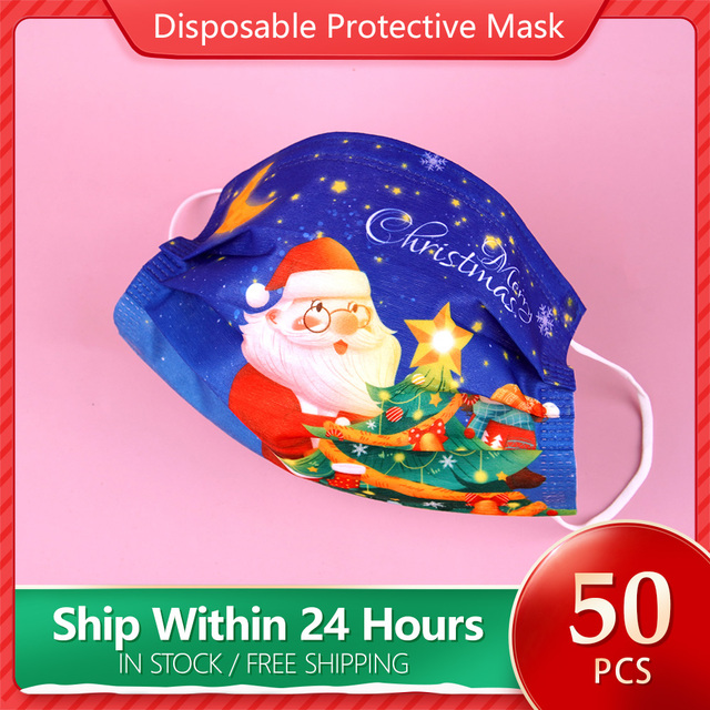 Face Protection Mask Disposable 3 Layers Adult Christmas Mouth Masks Printed Cosplay Mascarillas Navidad Desechables