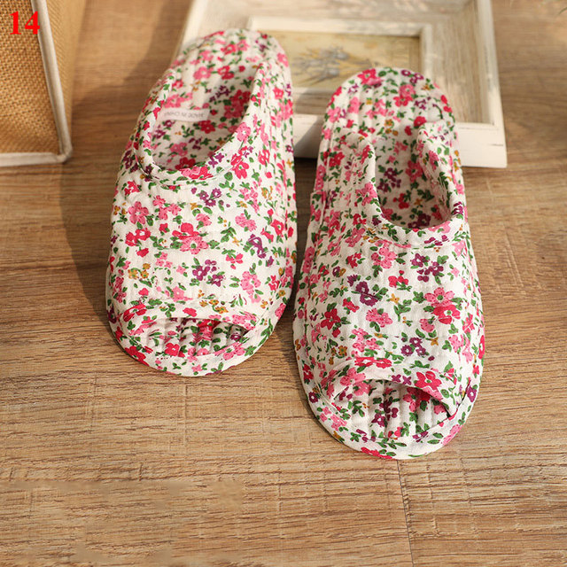 Small floral slippers pastoral fabric soft-soled household cotton slippers warm breathable non-slip light beautiful cotton slippers