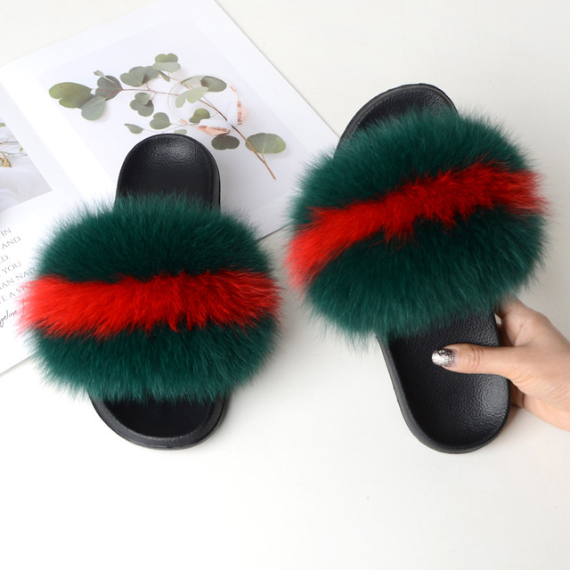 Summer fox fur slippers flat non-slip solid plush home shoes