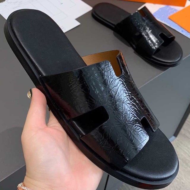 2022 summer luxury designer men leather flat sandals flat open toe comfort elegant wide fit mule slippers flip flop shoes 38-46