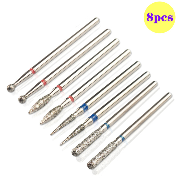 8pcs Diamond Milling Cutter for Manicure Set Nail Drill Bits Accessories Nozzles for Manicure Cutters Pedicure Sanding Nail File