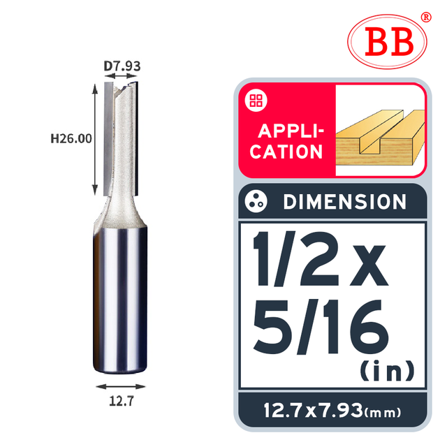 BB Straight Bit 2 Flute Long Blade Router Bit 1/4 1/2 Woodworking Slotting Tool End Miil Double Edged Cutter