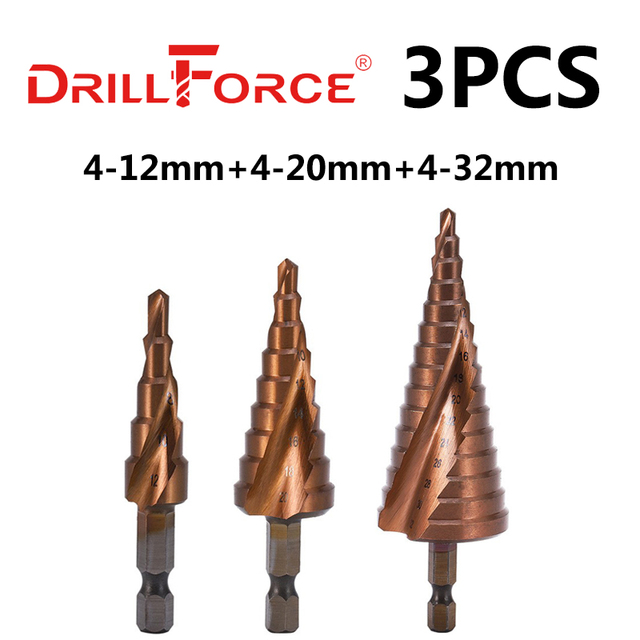 Drillforce M35 5% الكوبالت خطوة مثقاب الخشب HSSCO مخروط أداة معدنية ثقب القاطع 3-12/3-14/4-12/4-20/4-22/4-25/4-32/5-21/5-27/6-24 مللي متر