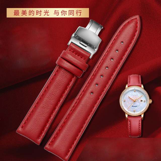 red color for any brand women watch12mm14mm 15mm 16mm 18mm 20mmRose gold buckle genuine leather watches wrist strap