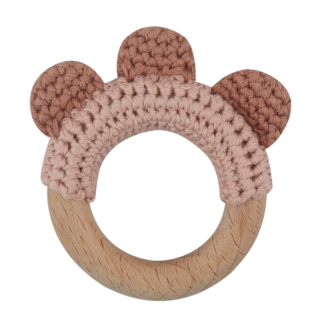 1pc or 2pcs/set BPA Free Crochet Dinosaur Baby Teether Rattle Safe Beech Wooden Teether Ring Newborn Mobile Sport Educational Toy