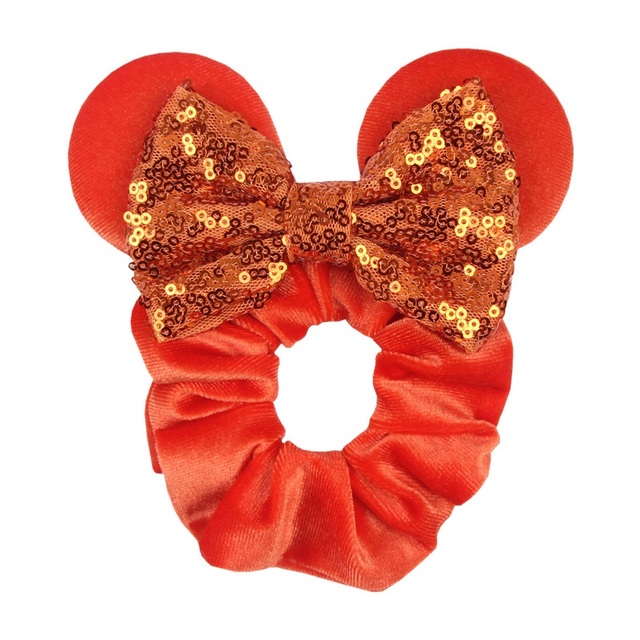 Little Girls Hair Band Kids Mickey Minnie Soft Hair Bow Children Sequin Velvet Ponytail Holders Baby No Damage Rubber Hair Tie