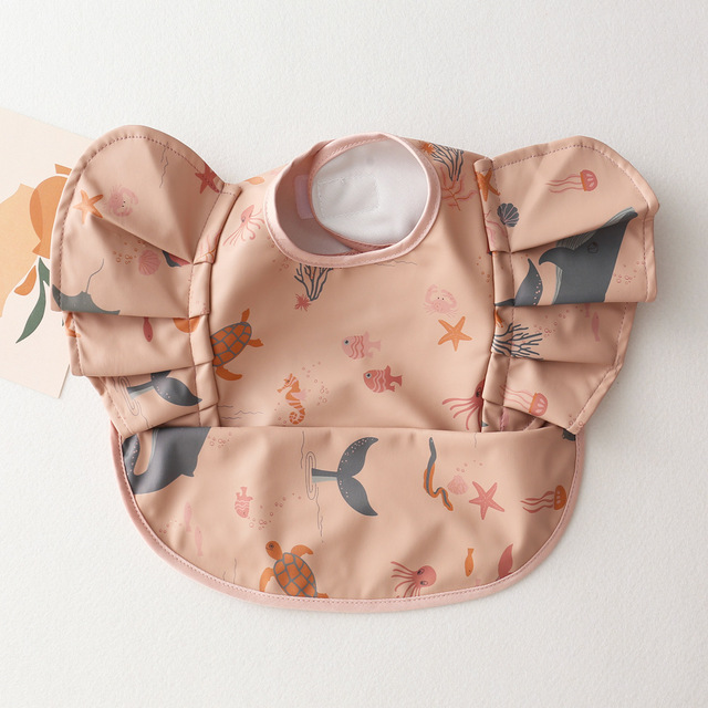 Waterproof Baby Food Eating Baby Bibs PU Cartoon Smock For Babies Feeding Clothes Sleeveless Bib With Pocket Newborn Baby Bib