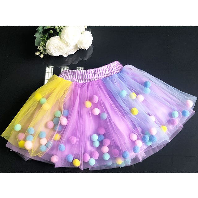 2022 New Arrival Infant Mulity Colorful Tulle Tutu Skirt Pom Pom Princess Mini Dress Children's Clothing Pettiskirt Girl Clothes