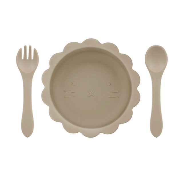 Cute silicone bowl children's complementary tableware food bowl BPA-free waterproof tableware plate wooden spoon silicone fork