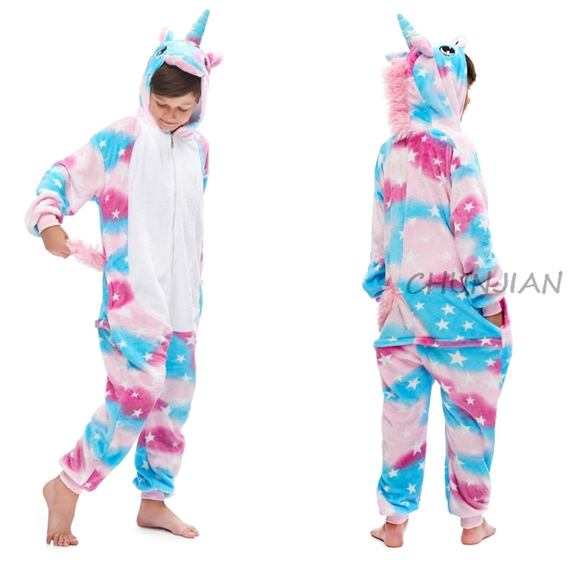 Winter Kigurumi Kigurumi Soft Warm Soft Flannel Pajamas Cartoon Animal Hooded Pajamas Boys Unicorn Pajamas Girls Kids Sleepwear