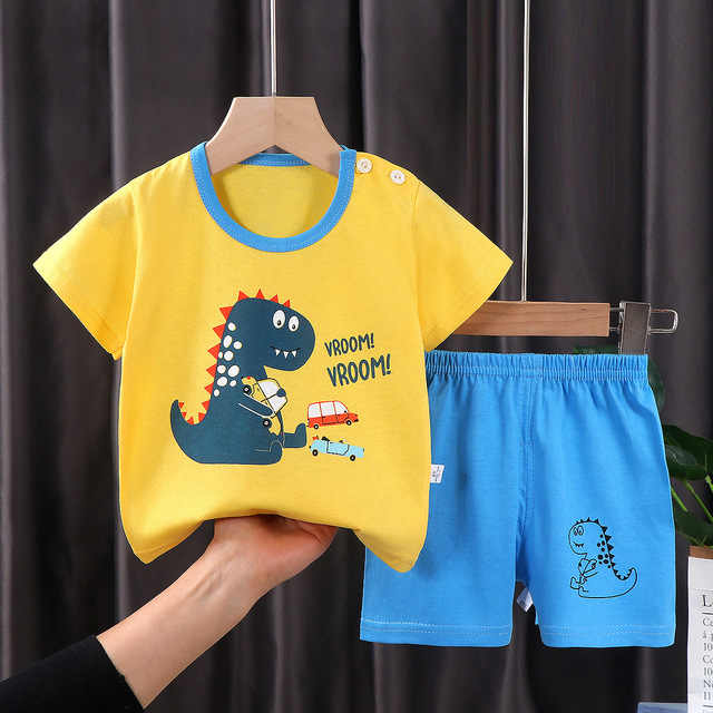 Seieroad Children's Summer Clothes Dinosaur Boys Cartoon T-shirt T-shirt + Pants Kids Clothes Short Sleeve Teenage Clothing Set Tracksuit