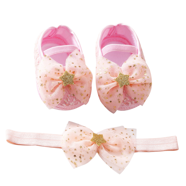 Etosale Cute Baby Walking Shoes 0-18M Newborn Baby Girls Shoes + Headband Set Infant Soft Sole Bowknot Princess First Walkers