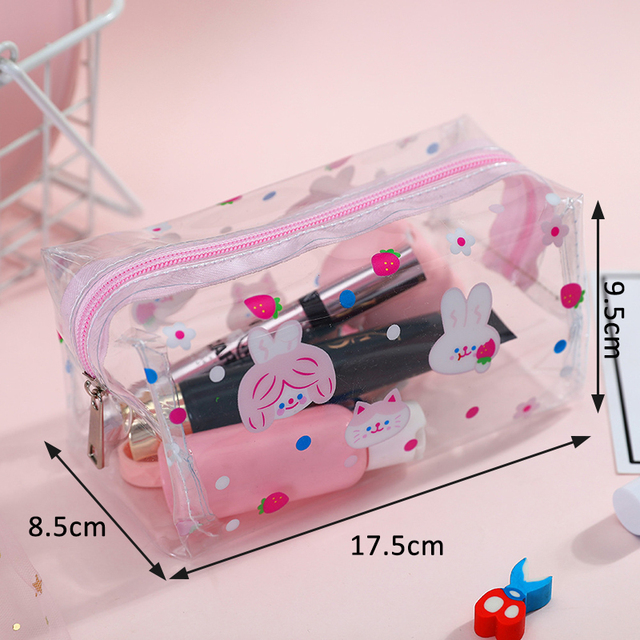 Fashion Transparent Women Cosmetic Bag Fruit Pattern Large Capacity Makeup Zipper Bag Waterproof Simple Travel Accessories