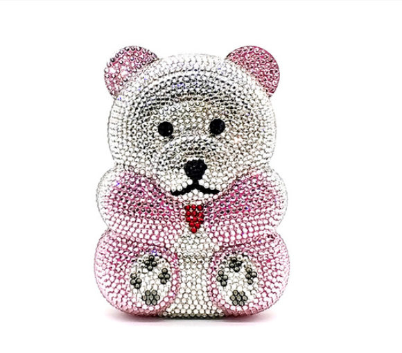 Women's Perforated Bear Handbag,Bear Perforated Crystal Handbag,Cocktail Purse,Shoulder Bag,Gifts