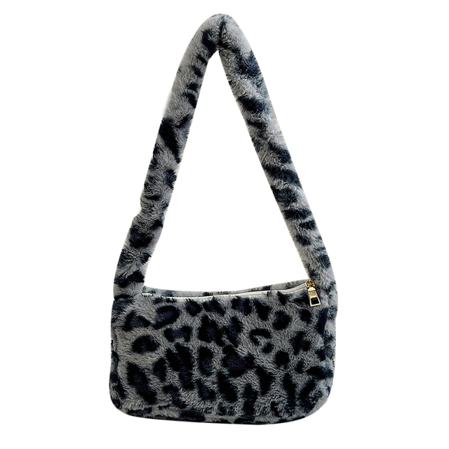 Fashion Women Cow Print Small Shoulder Bags Female Winter Plush Underarm Bags Leopard Zebra Pattern Fluffy Tote Bags Small Purses