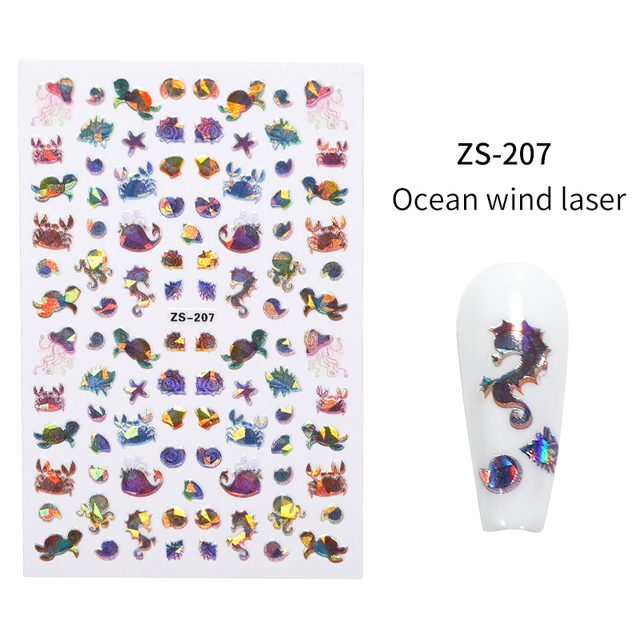 LEAMX Ocean Cute Glitter Laser Nail Art Marine Animal Shell Turtle Fish Starfish Nail Sticker Slider 9D Nail Sticker Decoration