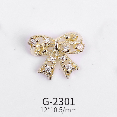 Nail Art Jewelry Net Red Nail Art Real Gold Zircon Bow Jewelry Micro-inlaid Nail Diamond Decoration G-2287 Nail Art Decorations