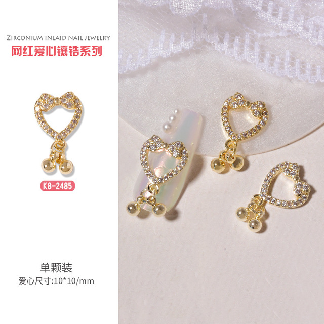 3pcs nail art love zircon color preserved super flash three-dimensional diamond smiley nail accessories love necklace