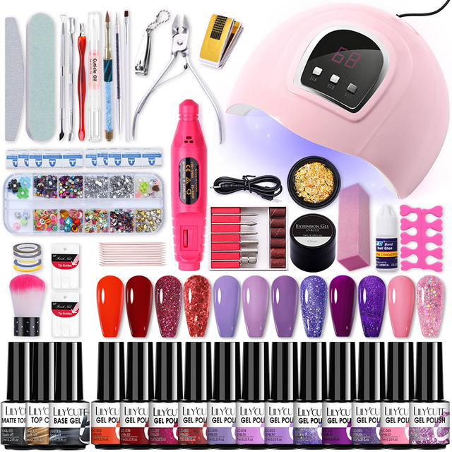 LILYCUTE Nail Gel Polish Set All For Manicure UV LED Dryer Lamp Kit With 18/12pcs Semi-Permanent Soak Off Nail Art Tool Set