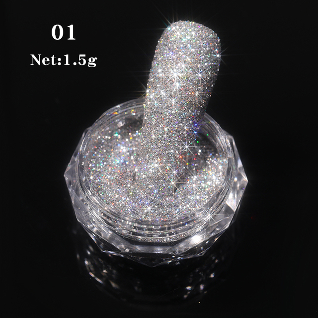 Gold Sliver Nail Reflective Crystals Powder Rainbow Glitter Shiny Pigment Iridescent Glass Micro Drill Nails Art Decoration