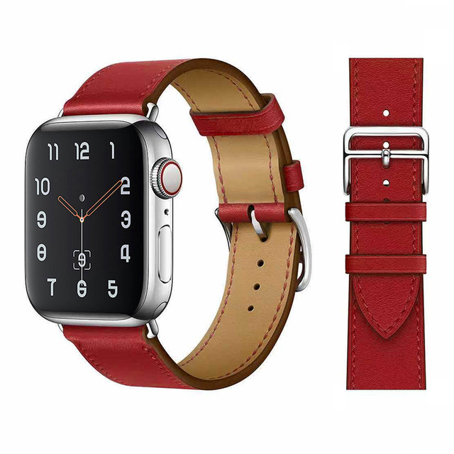 Genuine Leather Loop for Apple Watch Band 45mm 44mm Sports Strap Single Round Band for Apple Watch 42mm 41mm iWatch 7 4 5 6 se 3