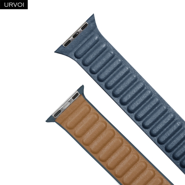 URVOI Leather Link For Apple Watch Series 7 6 SE 5 4 321 Leather Band Two Tone Strap With Magnetic Loop Buckle Brown Back