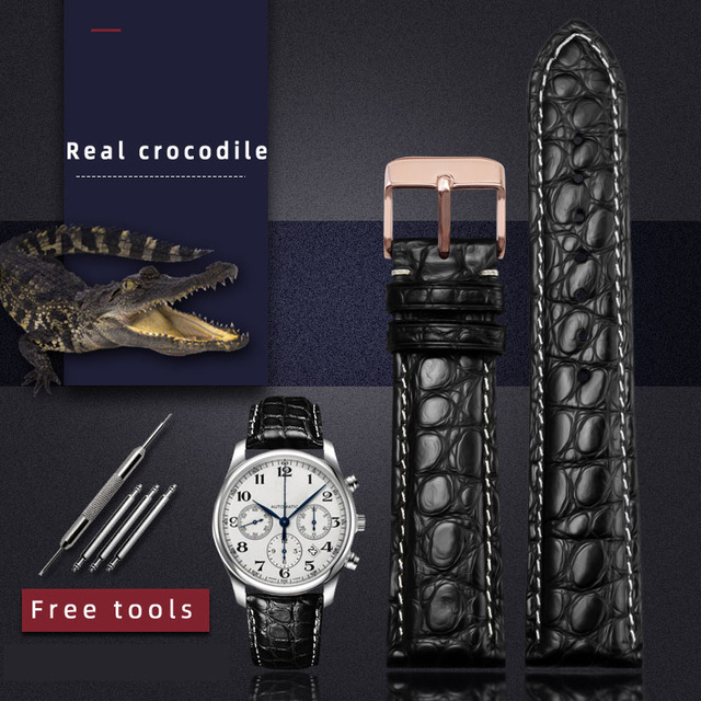 For any wristband luxury genuine crocodile leather watchband 18mm 19mm 20mm 21mm 22mm black brown straps