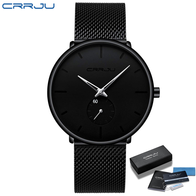 Fashionable Quartz CRRJU Men's Watches Luxury Fashion Slim Mesh Water Resistant Watches